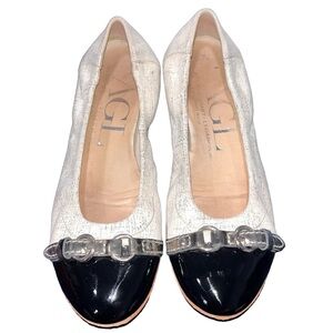 AGL Gold Metallic & Black Patent Monika Cap Toe Ballet Flats size 34.5